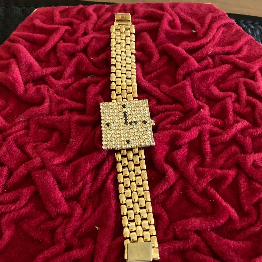 Gold Square Face Watch with Crystal Accents